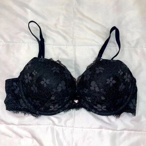 Victoria’s Secret Black Lace Pink Rose Dream Angels Push Up Bra